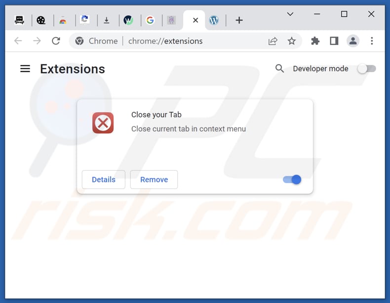 Cómo eliminar el adware Close your Tab de Google Chrome paso 2