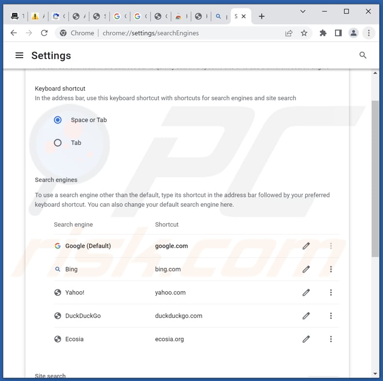 Eliminar bing.com del motor de búsqueda predeterminado de Google Chrome