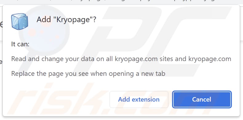 Permisos solicitados por el secuestrador del navegador Kryopage