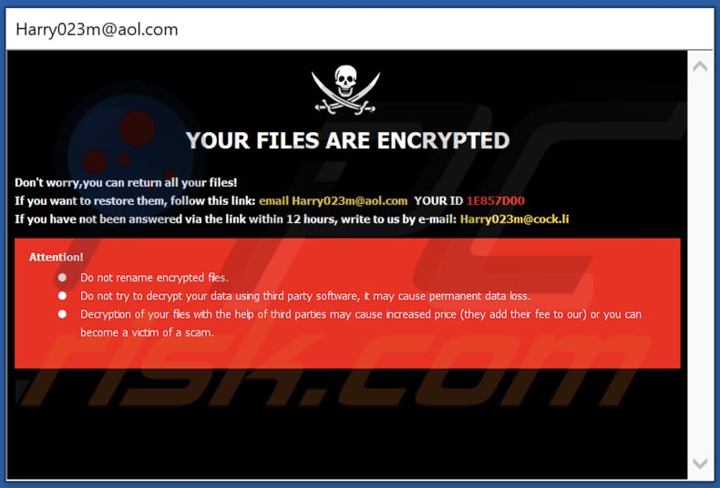 Ventana emergente del ransomware NBR