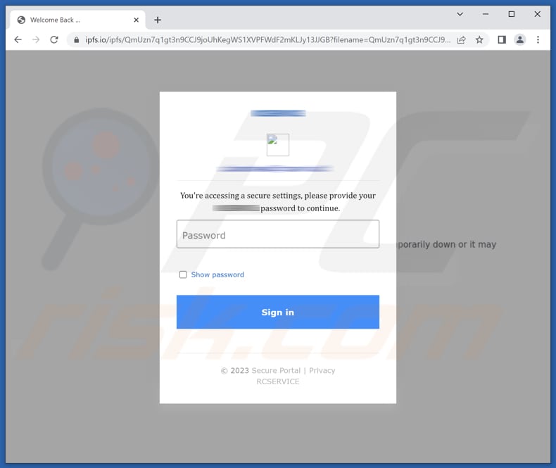 Sitio web de phishing de estafa por correo electrónico de Office Printer