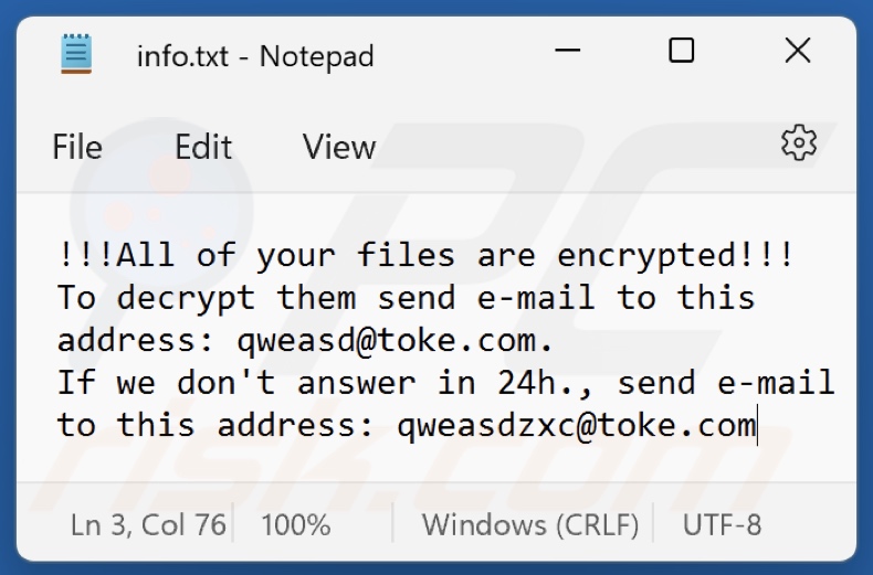 Archivo de texto del ransomware 2QZ3 (