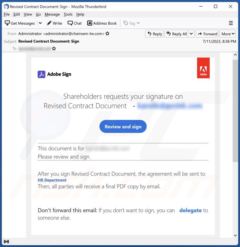 Campaña de spam por correo electrónico de Adobe Sign