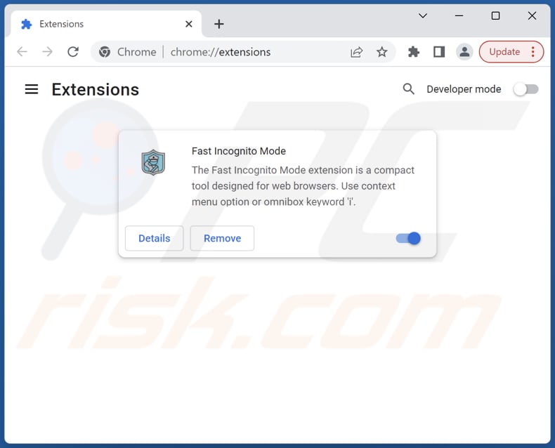 Cómo eliminar el adware Fast Incognito Mode de Google Chrome paso 2
