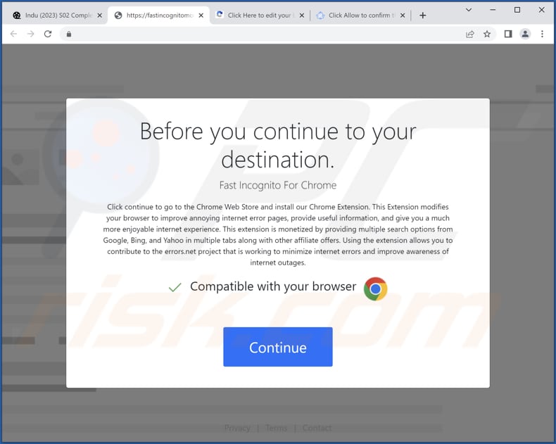 Promotor engañoso del adware Fast Incognito Mode