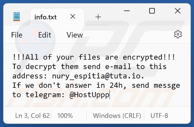 Nota de rescate del ransomware NURRI (info.txt)