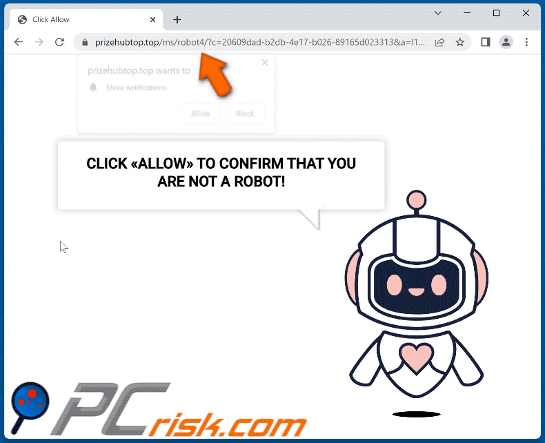 Aspecto de la página web prizehubtop[.]top (GIF)