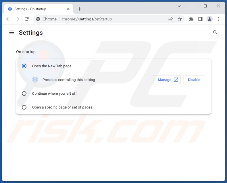 Eliminar search.protab.me de la página de inicio de Google Chrome