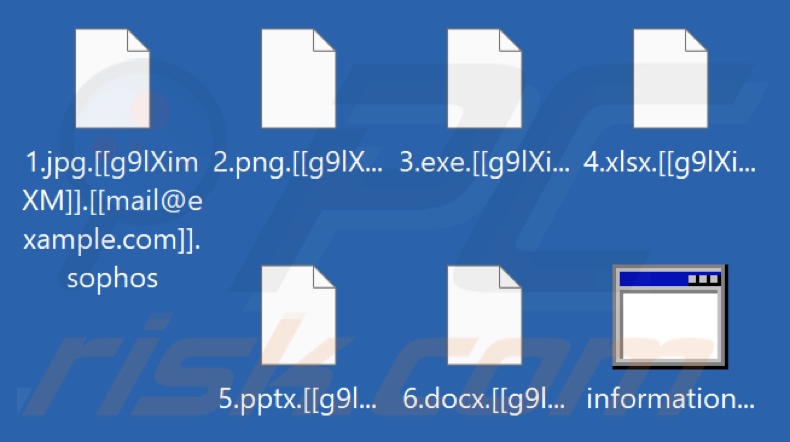 Archivos cifrados por el ransomware SophosEncrypt (extensión.[[ID_de_la_víctima]].[[correo_del_ciberdelincuente]].sophos)