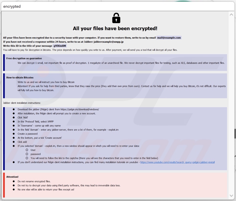Nota de rescate del ransomware SophosEncrypt (information.hta)