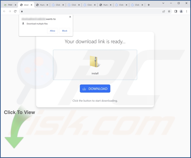 Sitio web engañoso que promociona el adware AdBlock