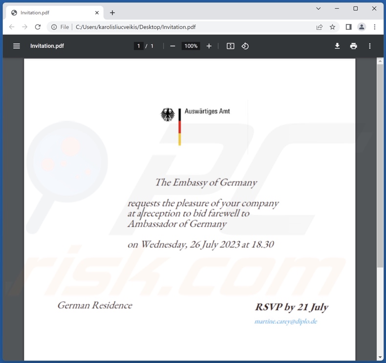 Adjunto malicioso que distribuye la variante de malware Duke