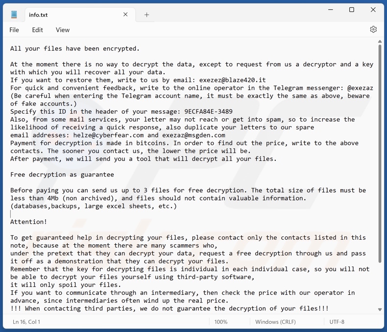 Archivo de texto del Kmrox ransomware (info.txt)