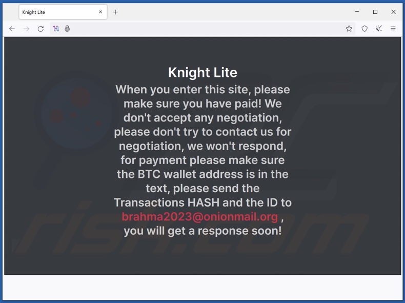 Sitio web Tor del ransomware Knight