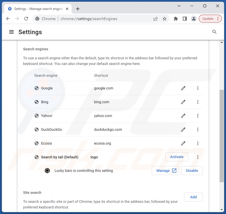 Eliminar barosearch.com del motor de búsqueda predeterminado de Google Chrome