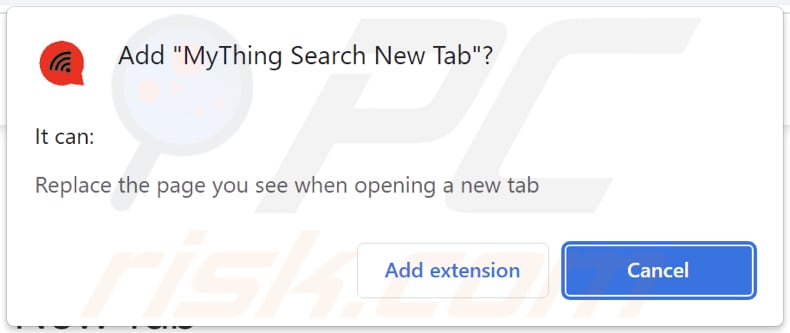 El secuestrador del navegador MyThing Search New Tab pide permisos