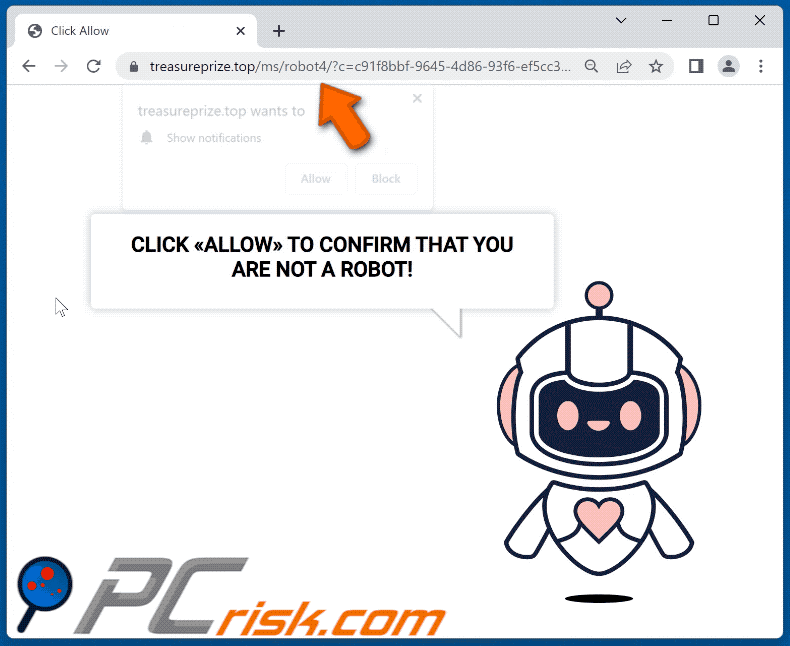 Aspecto del sitio web de treasureprize[.]top (GIF)