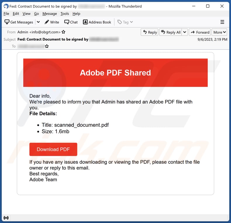 Estafa de phishing de Adobe PDF Shared