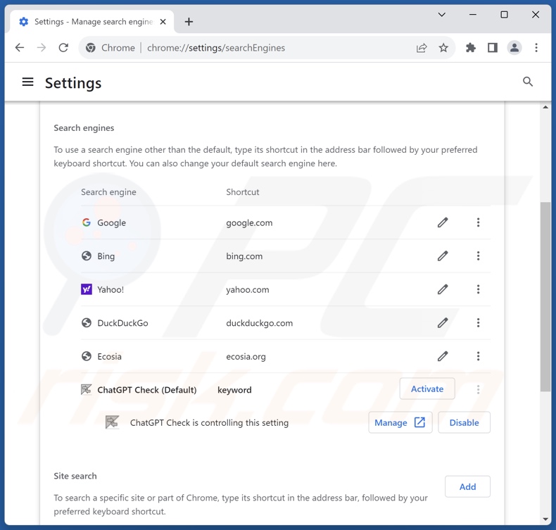 Eliminar chatcheckext.com del motor de búsqueda predeterminado de Google Chrome