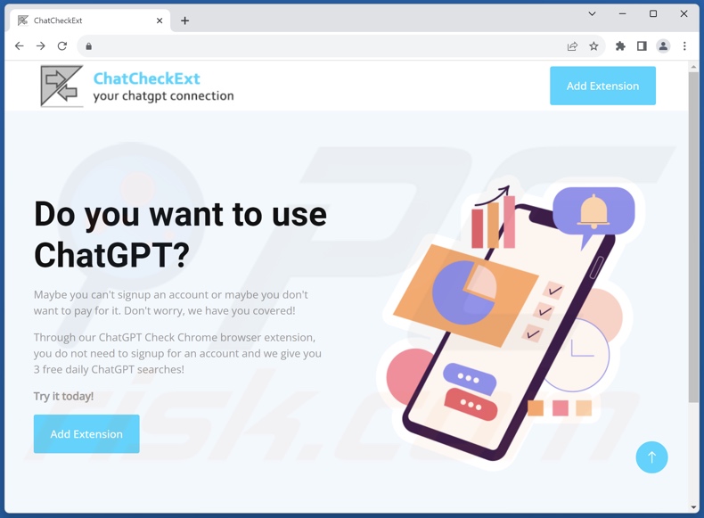 Sitio web utilizado para promocionar el secuestrador del navegador ChatGPT Check