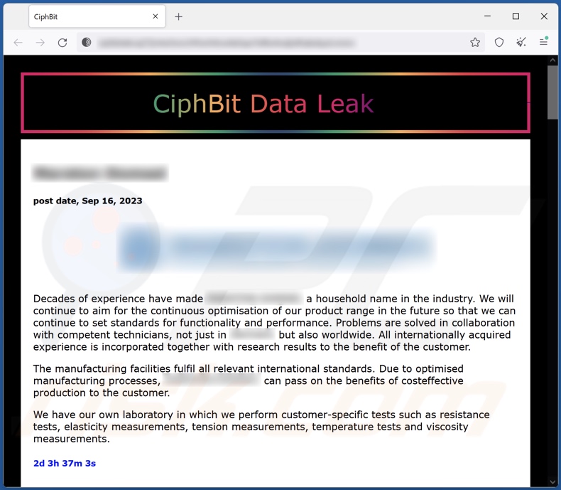 Sitio web de fuga de datos del ransomware CiphBit en la red Tor