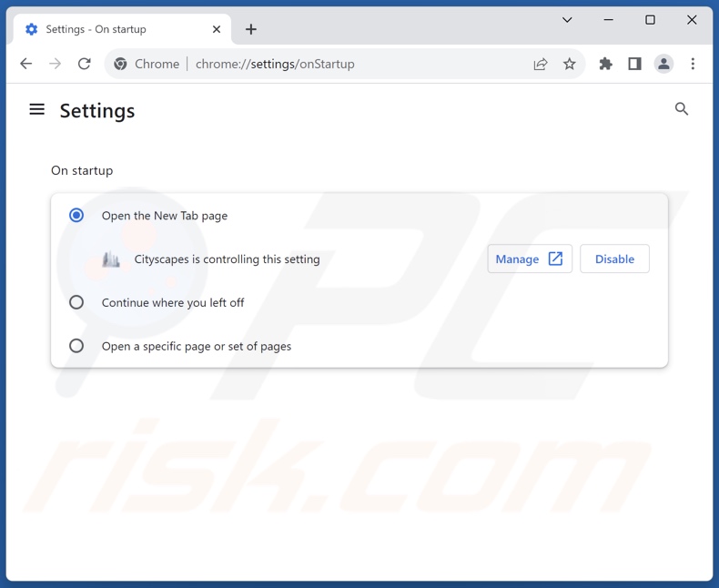 Eliminar schcm.com de la página de inicio de Google Chrome