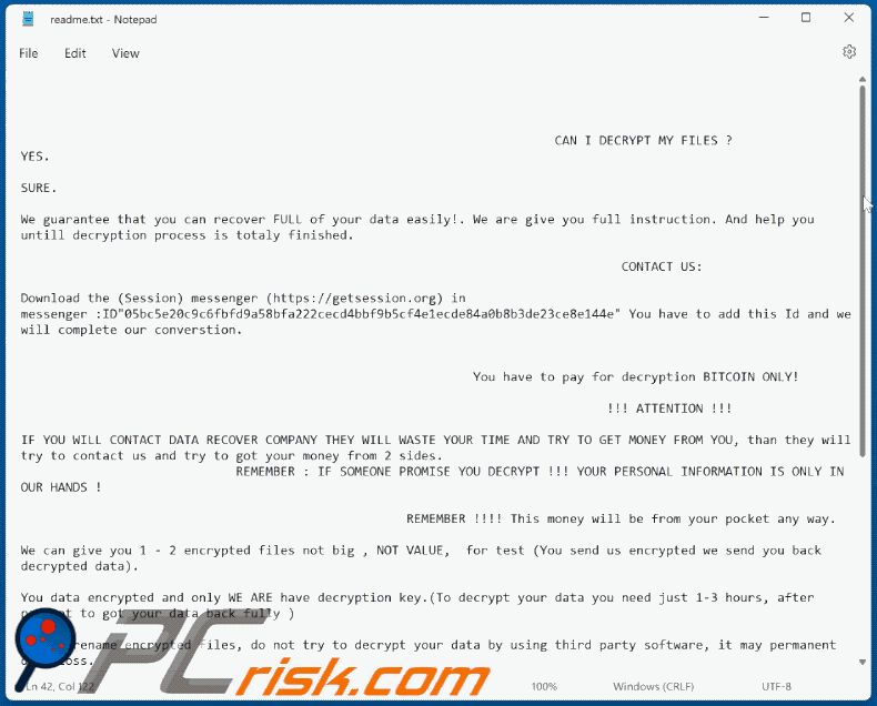 Nota de rescate del ransomware Grounding Conductor (readme.txt)