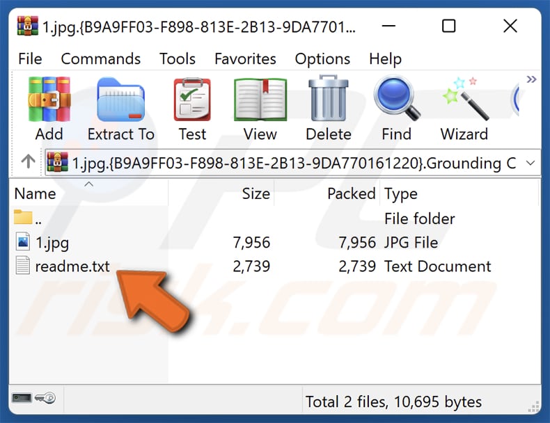 Nota de rescate comprimida del ransomware Grounding Conductor