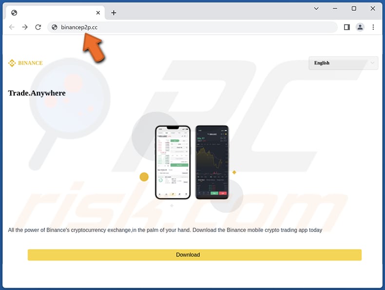 Página falsa de Binance promocionando el troyano Remo