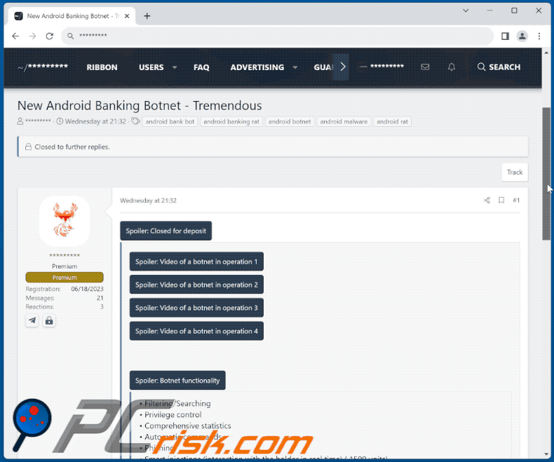 Malware Tremendous promocionado en Internet (GIF)