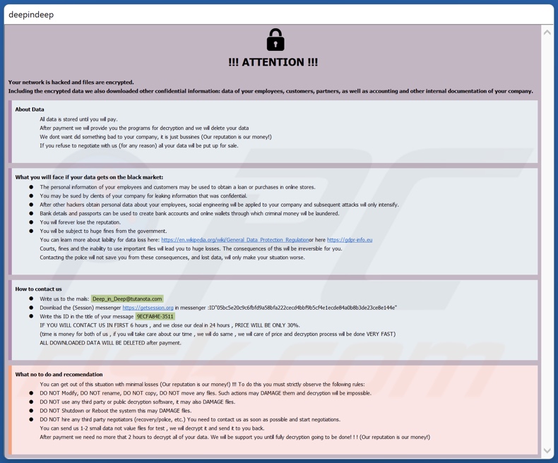 Nota de rescate del ransomware DeepInDeep (info.hta)