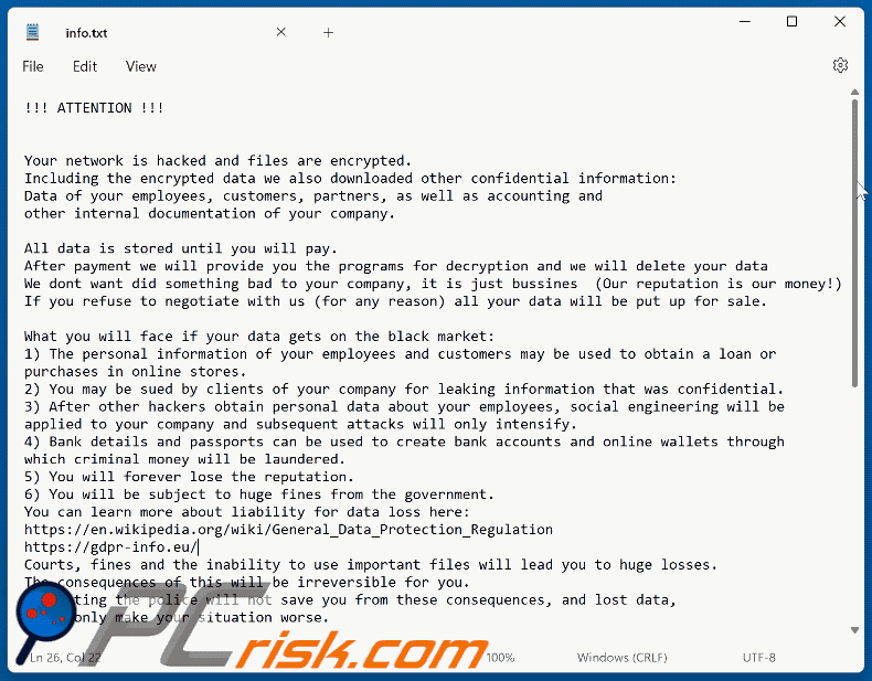 Archivo de texto del ransomware DeepInDeep (info.txt) GIF