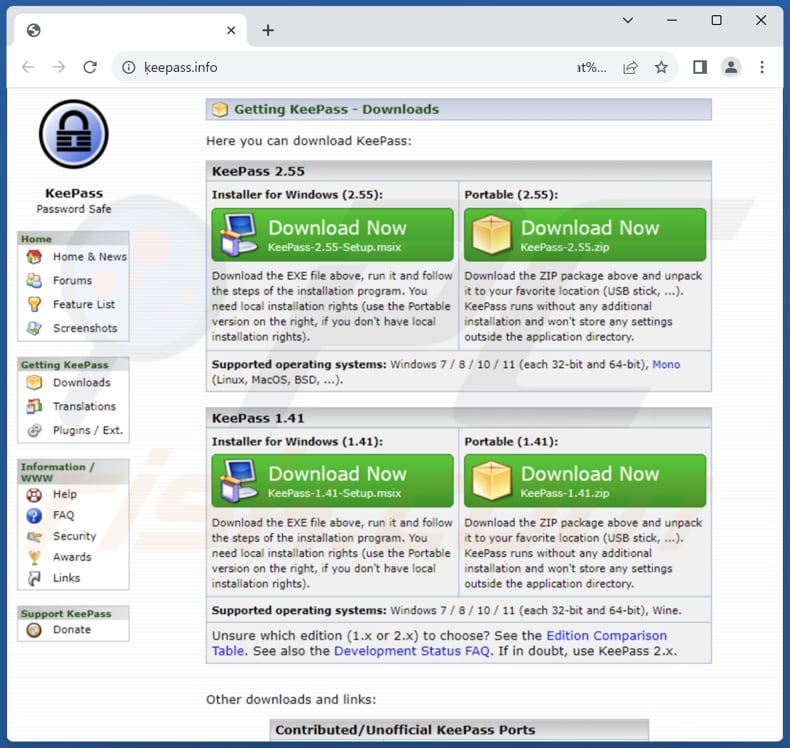 Sitio falso de KeePass del malware Fakebat