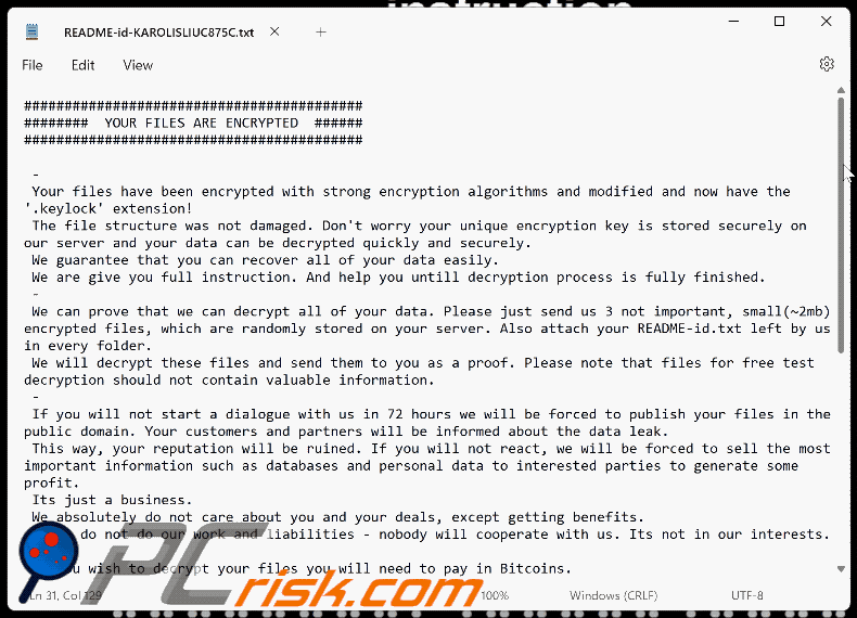 Nota de rescate del ransomware Keylock (README-id-[nombredeusuario].txt) GIF