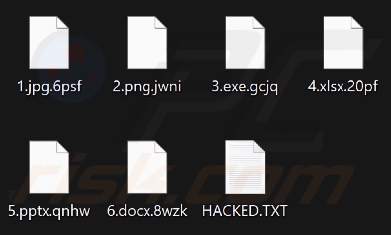 Archivos cifrados por el ransomware Mad Cat (extensión compuesta por cuatro caracteres aleatorios)