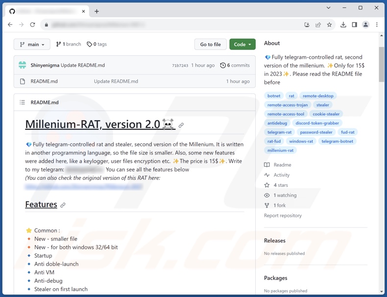 Malware Millenium 2.0 promocionado en línea