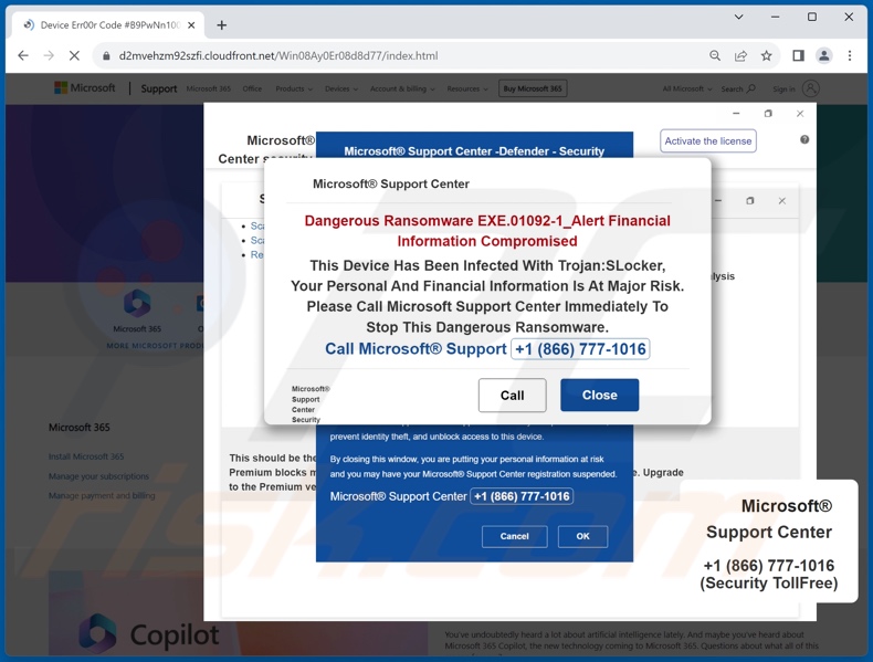 Estafa de soporte técnico del ransomware EXE.01092-1_Alert