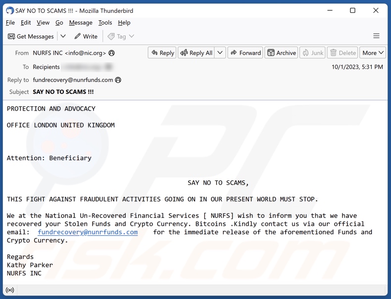 Campaña de spam por correo electrónico 