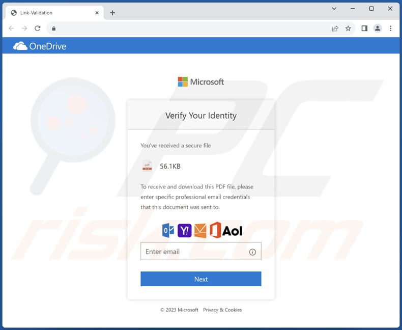 Sitio web de phishing promocionado a través de la campaña de phishing 