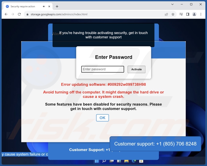 Ventana emergente final mostrada por la estafa Your Security Is Not Up-To-Date