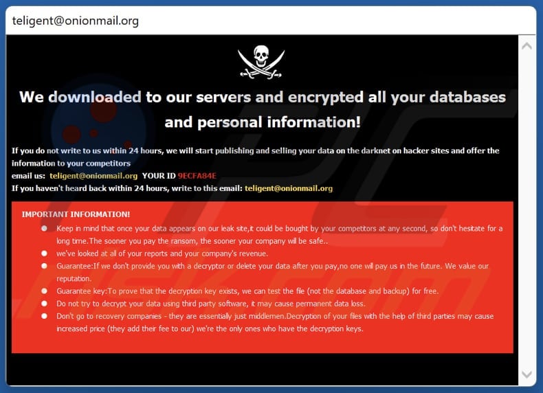 Nota de rescate del ransomware 34678 en una ventana emergente.