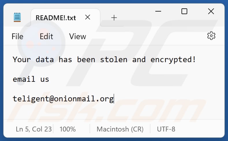 Archivo de texto del ransomware 34678 (README!.txt)