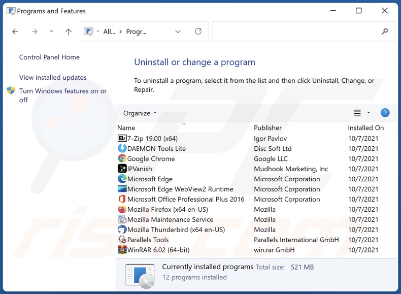Desinstalación de la aplicación secuestradora de navegadores a través del Panel de control