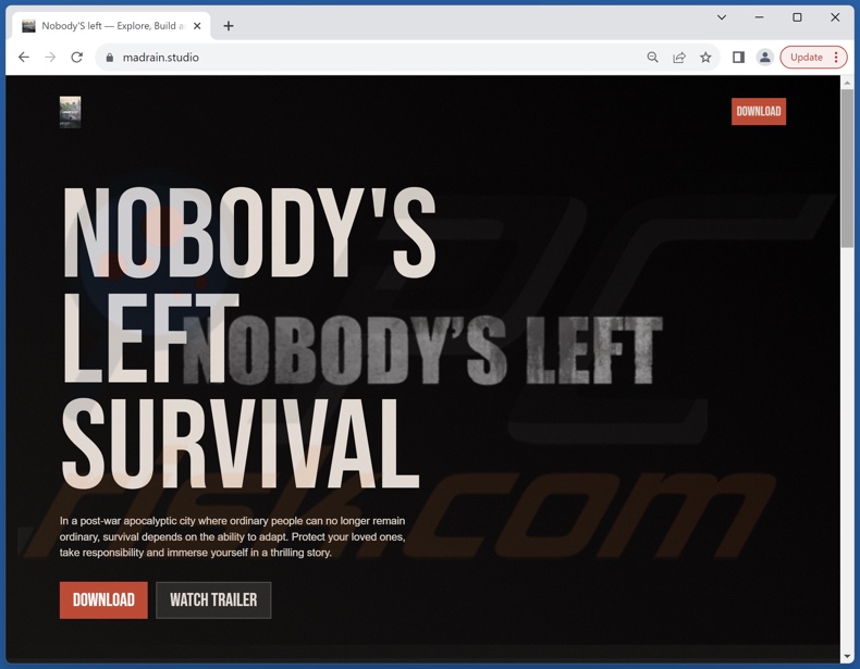 Falso sitio web de descargas de Nobody's Left que distribuye el malware Epsilon