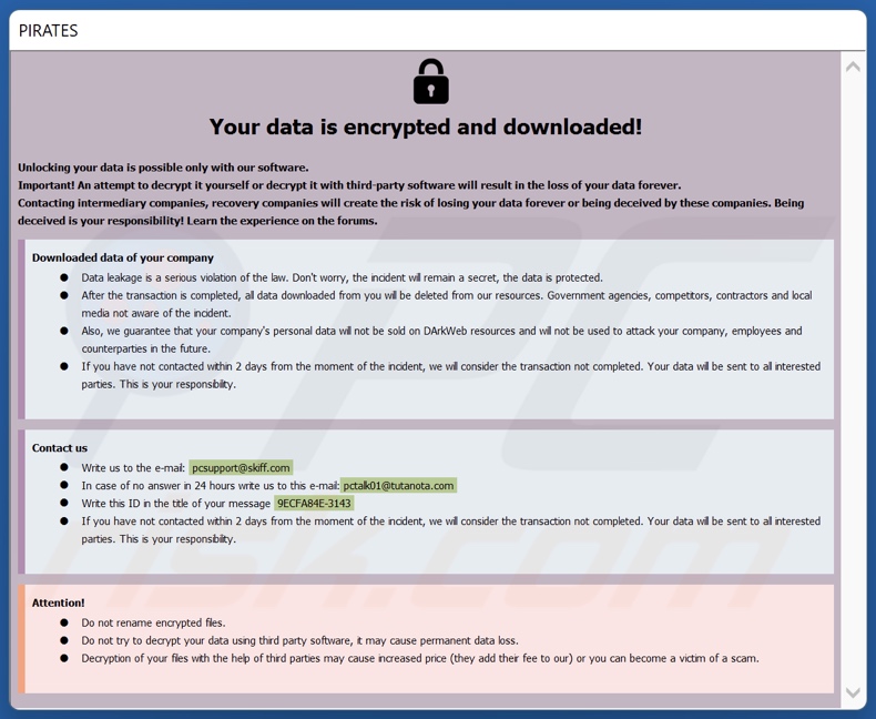 Nota de rescate del ransomware LEAKDB (info.hta)
