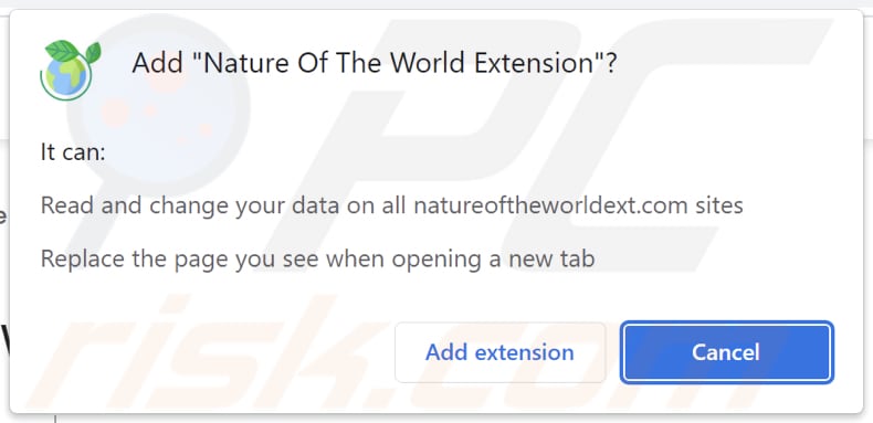El secuestrador del navegador Nature Of The World Extension pide permisos