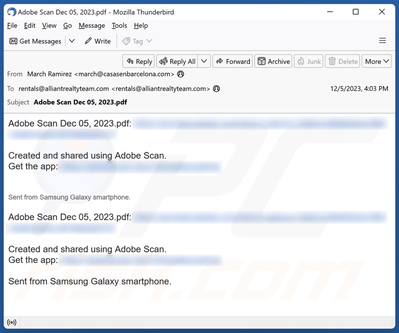 Campaña de spam por correo electrónico de Adobe Scan