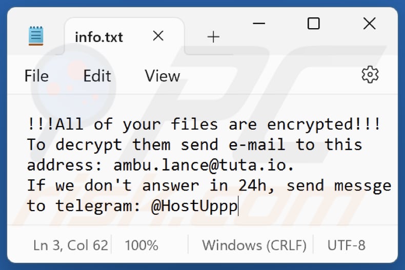 Archivo de texto del ransomware Elpy (info.txt)