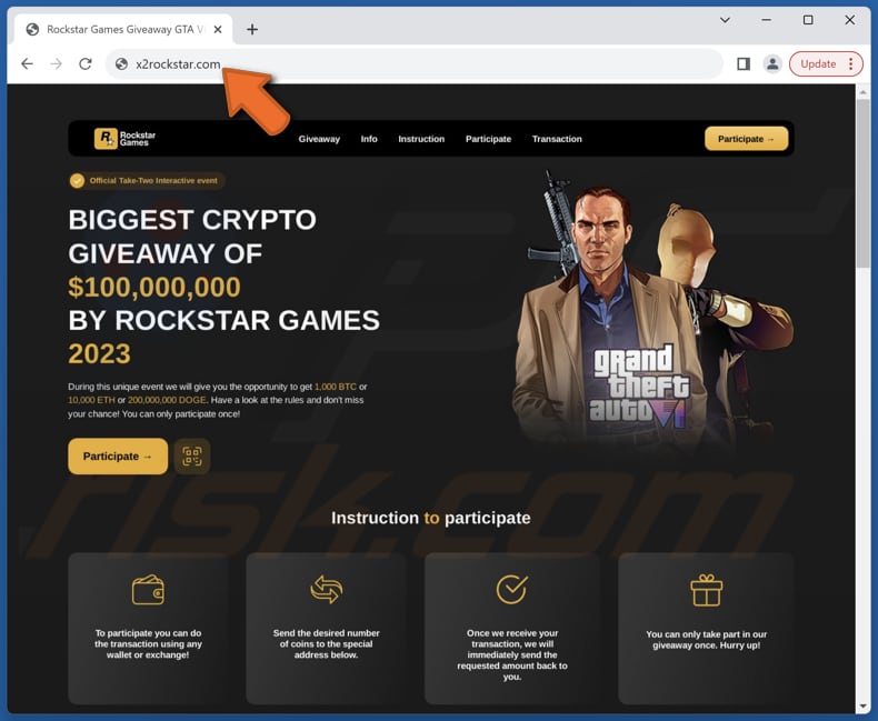 Estafa del regalo de criptomonedas de Grand Theft Auto (GTA) VI