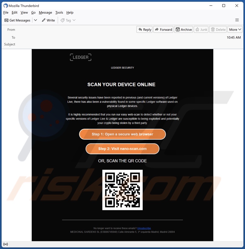 Campaña de spam por correo electrónico de LEDGER SECURITY